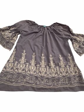 Country Living smock tunic blouse-Chambray-Embroidered-Size XL